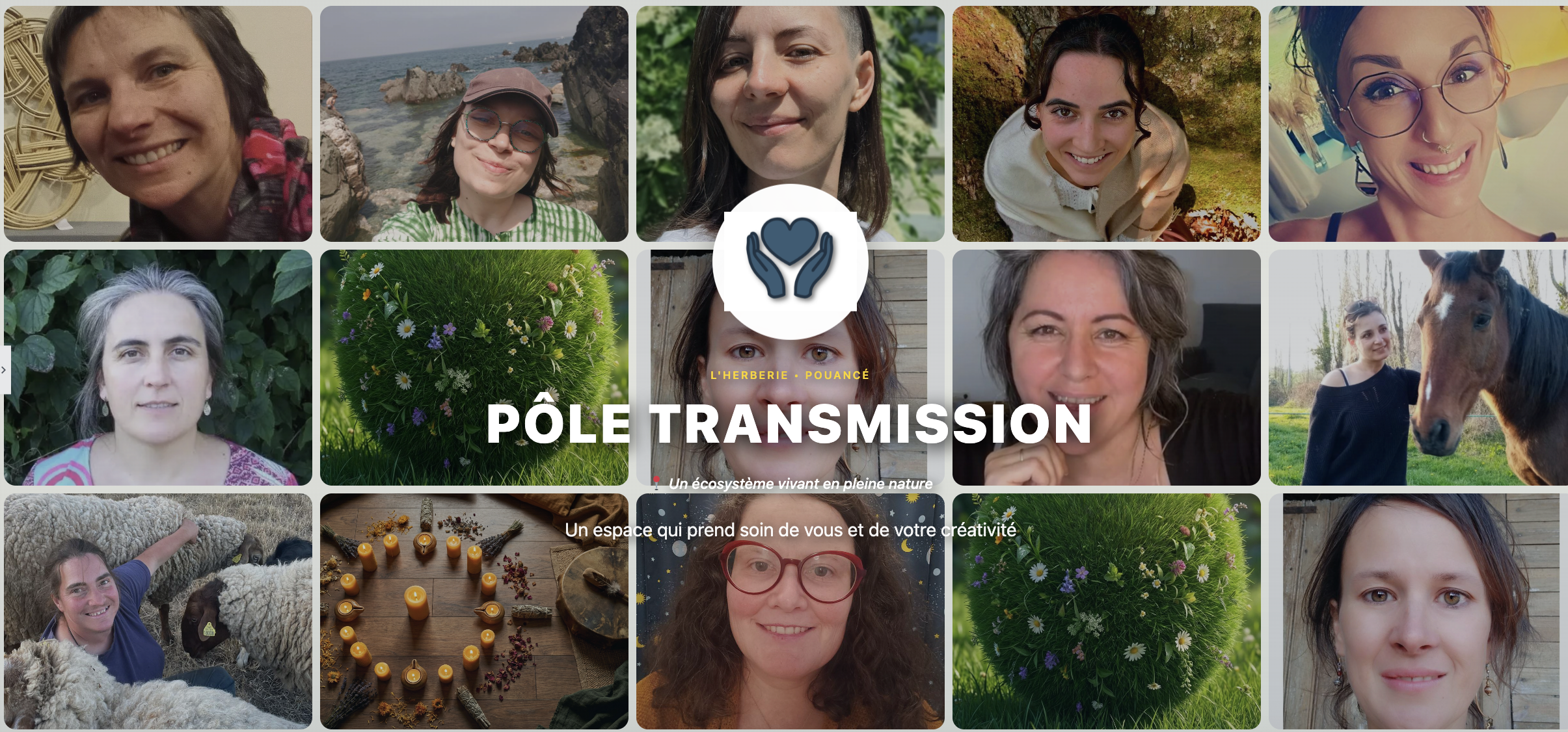 L'équipe du pôle Transmission : les visages et le médaillon du pôle